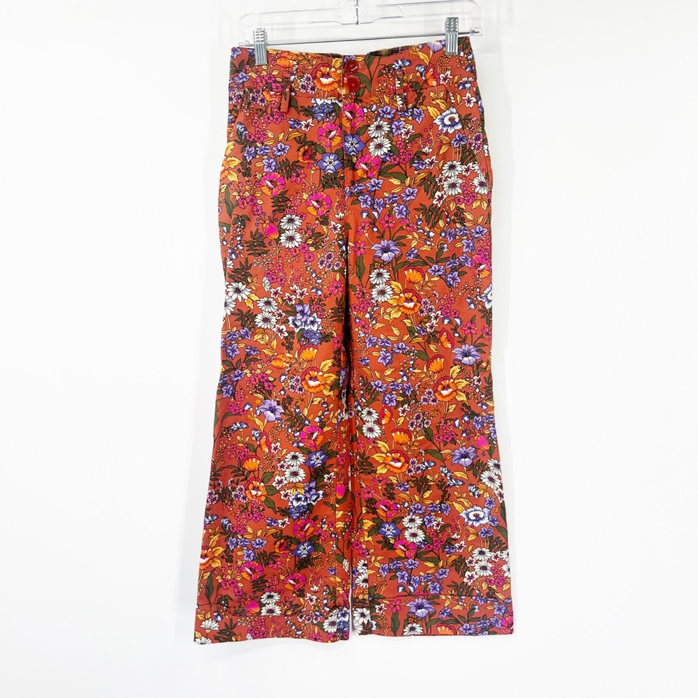 Maeve by Anthropologie Floral Flower Power Wide Leg High Waist Crop Pants